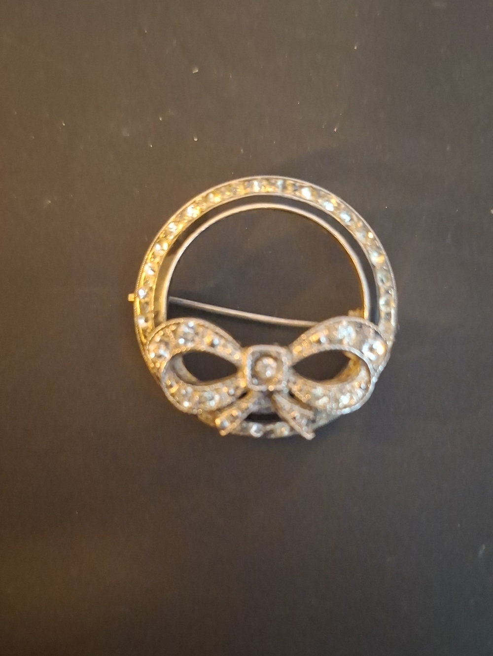 1940s Sterling Silver Chrome Plated Round Brooch